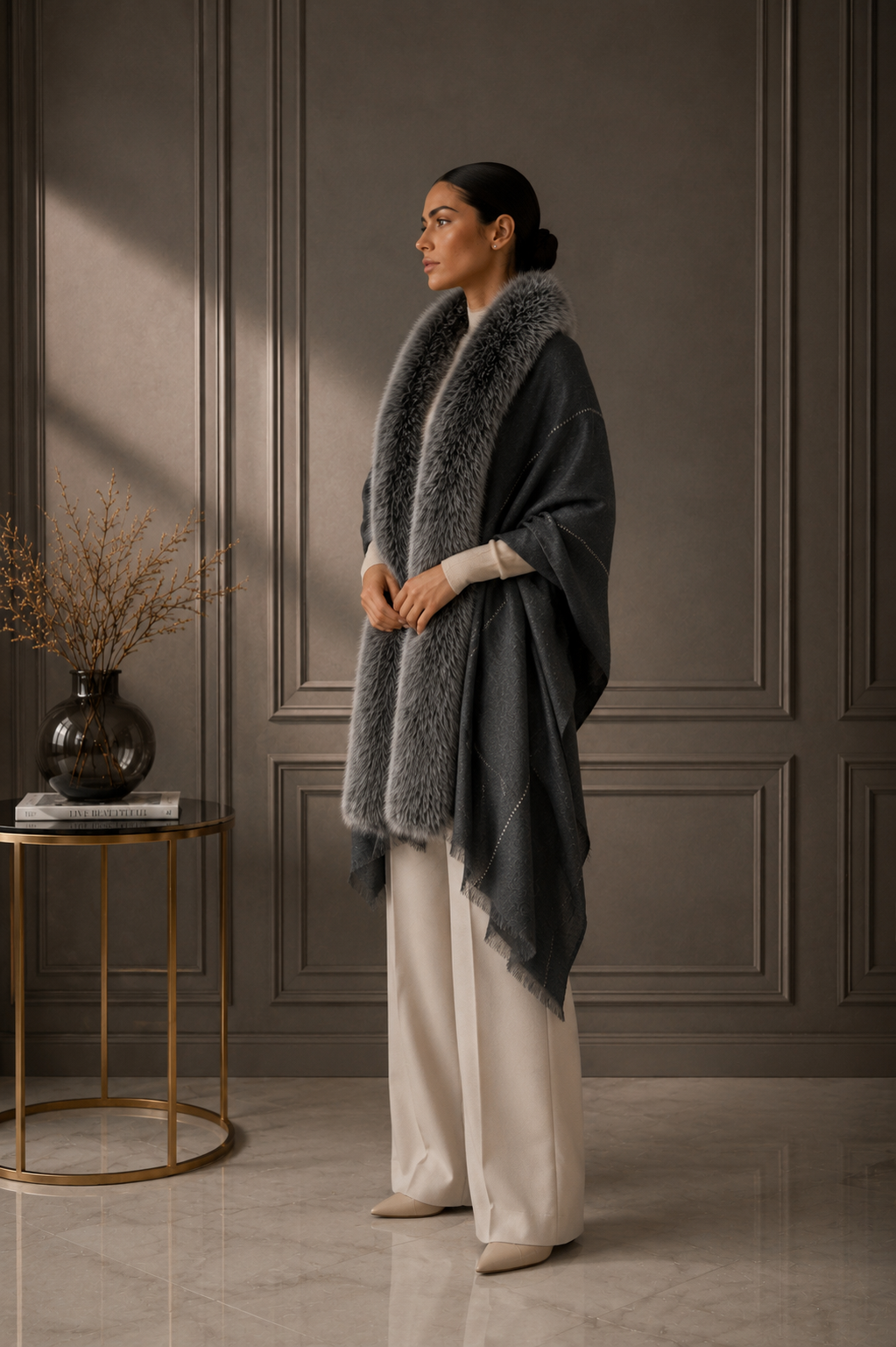 Crystal Lines Scarf with Fur